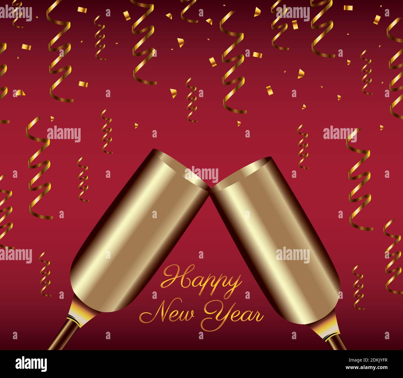 happy new year lettering card with golden champagne cups vector ...