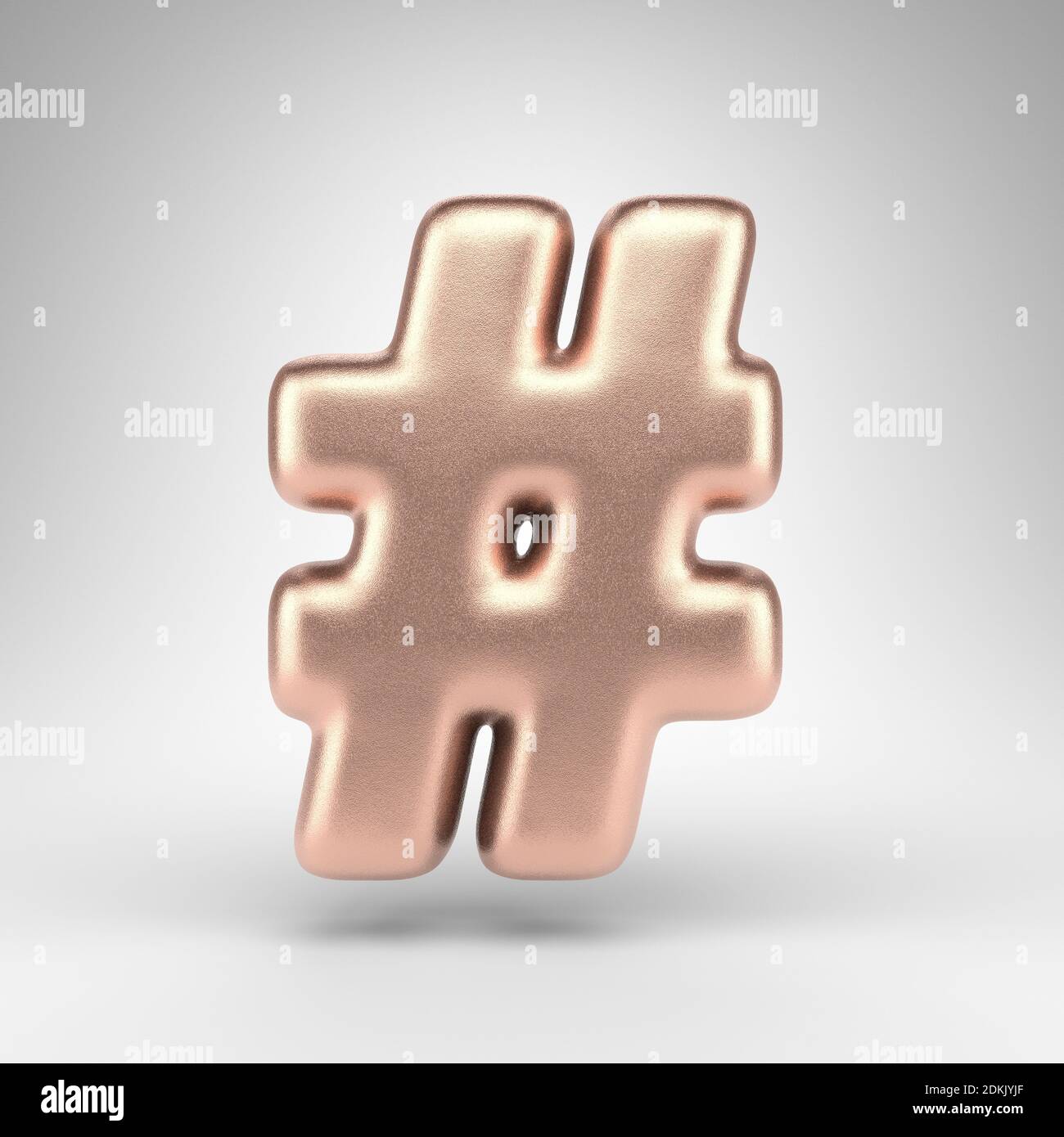 Metallic Hashtag Hashtag symbol on white background. Matte copper 3D rendered sign with ...