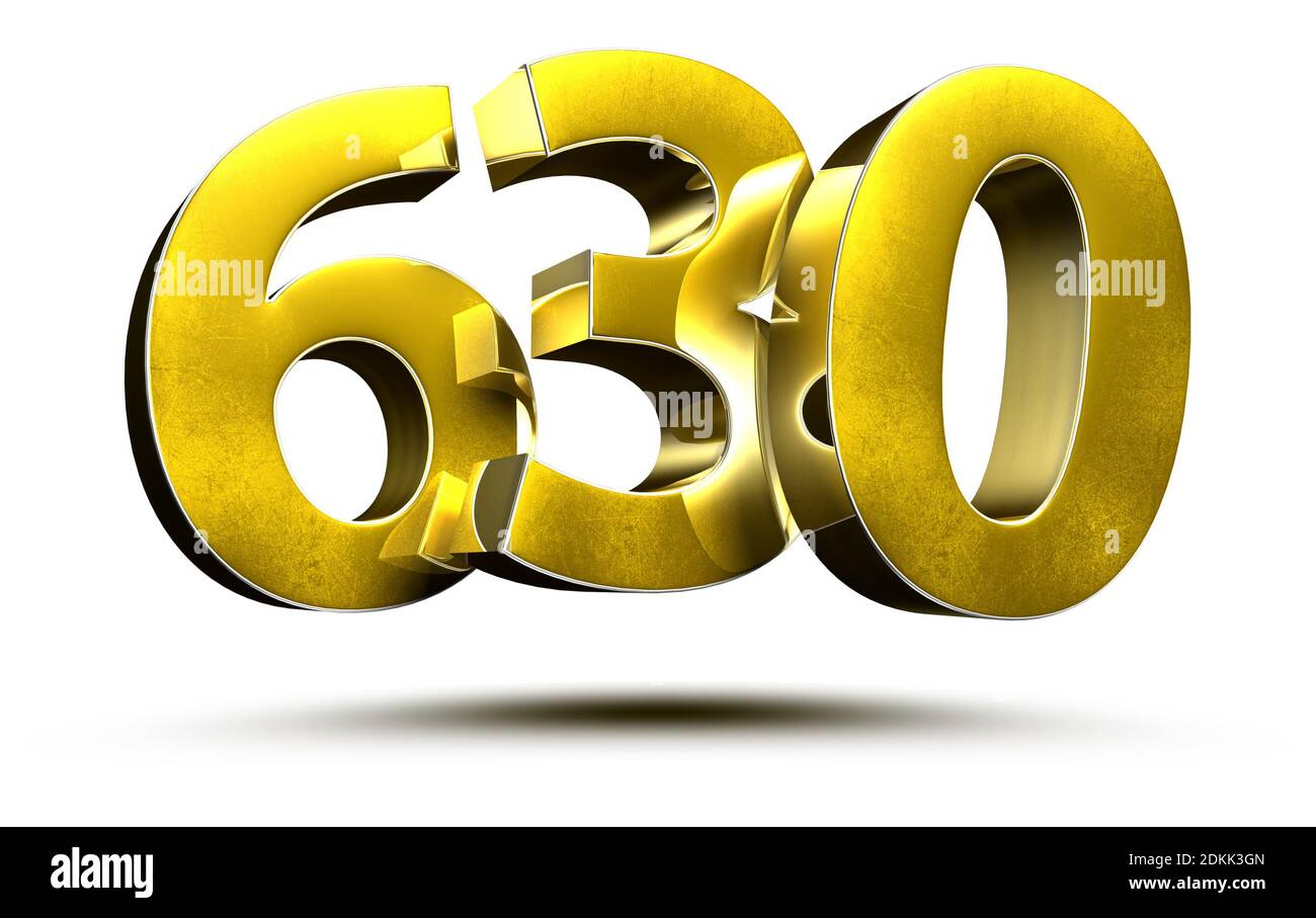 630 numbers 3D illustration on white background with clipping path