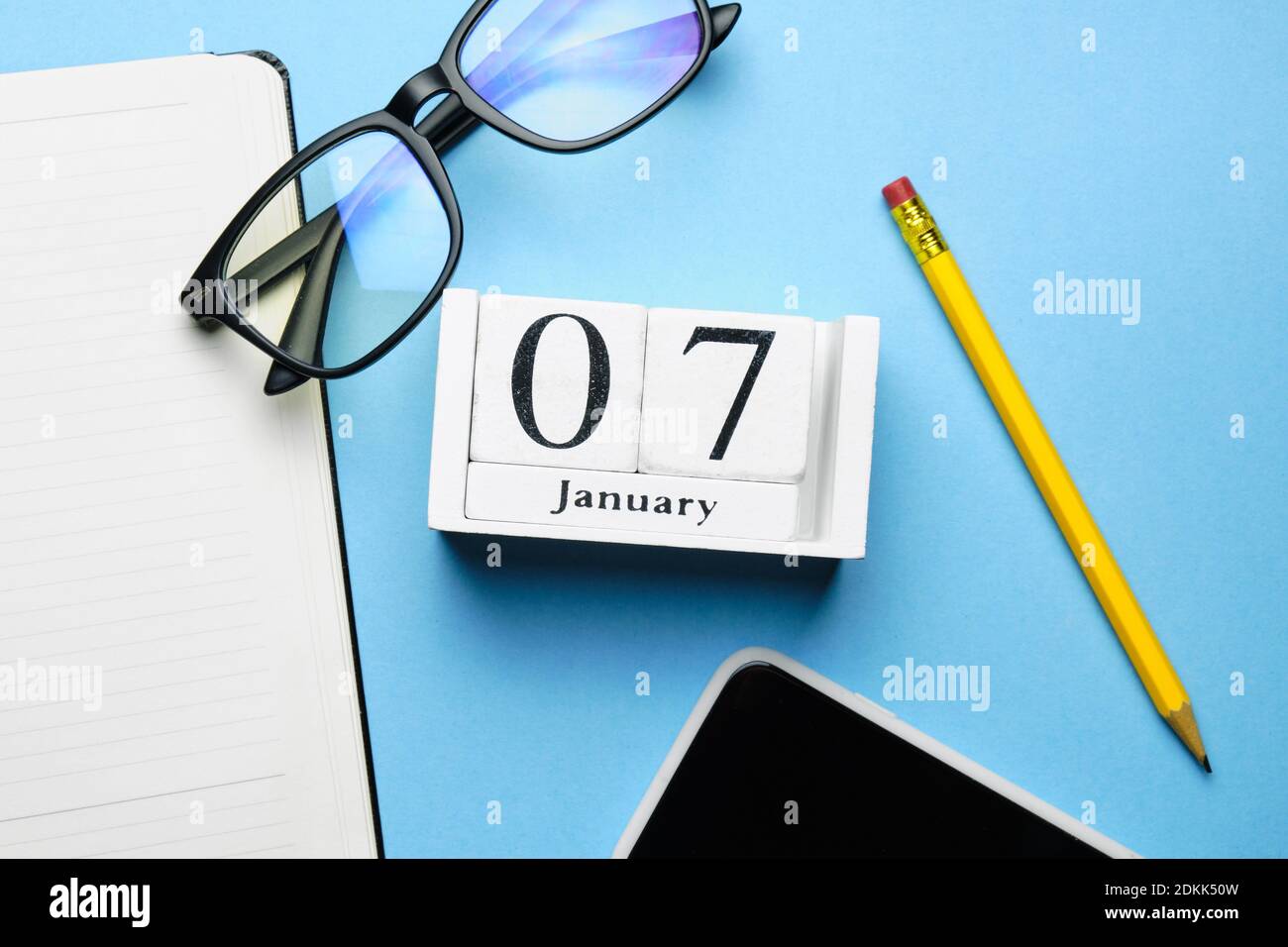 seventh day of winter month calendar january. Stock Photo