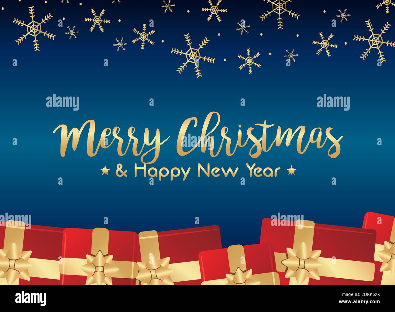 merry christmas and happy new year lettering card with red gifts and ...