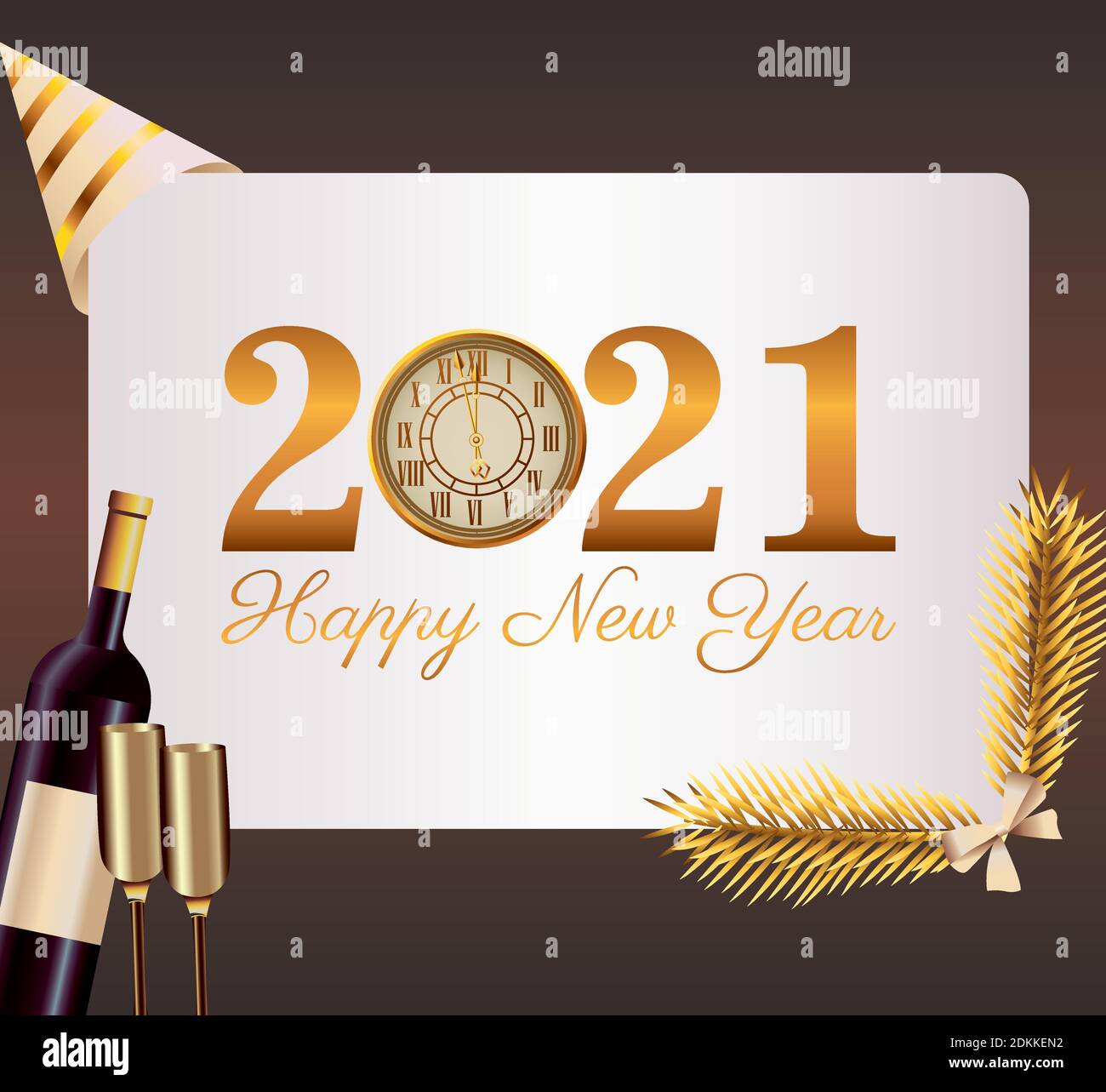happy new year lettering card with 2021 number and champagne bottle ...