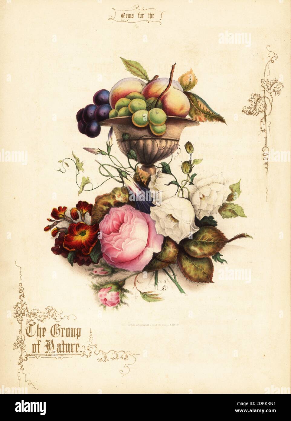 Bouquet of roses with grapes and peaches in vase. The Group of Nature