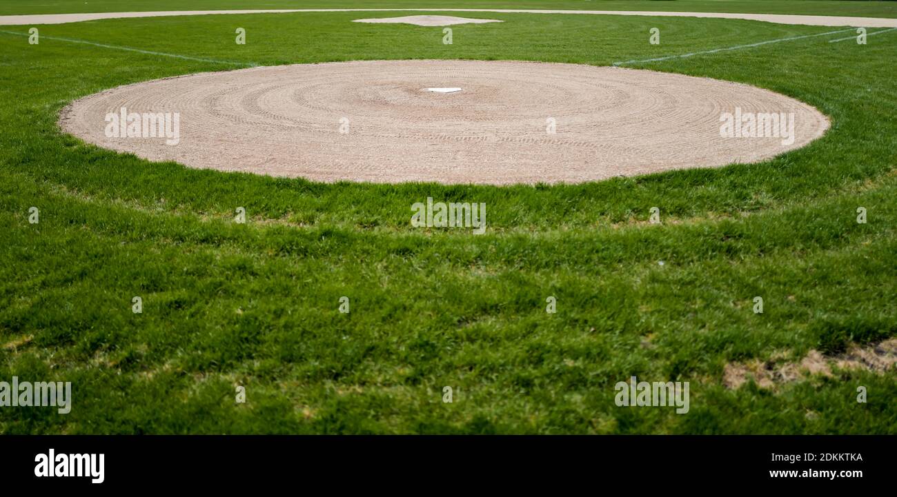 Empty Baseball Field And Pitching Mound Stock Photo