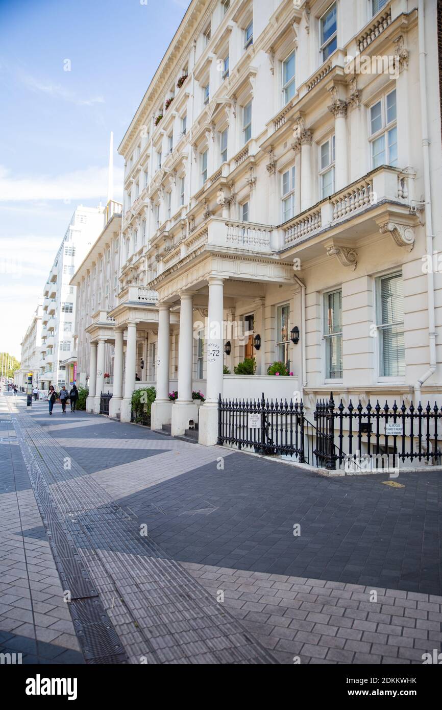 White British apartment with columns decorating the entrance Stock