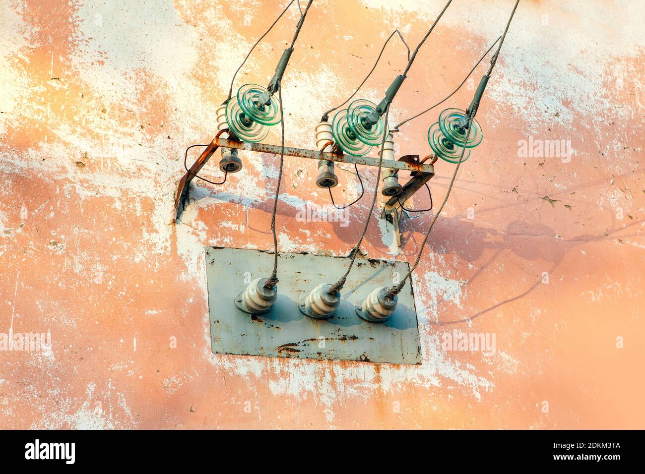 Electrical exterior connections with cables and insulations Stock Photo