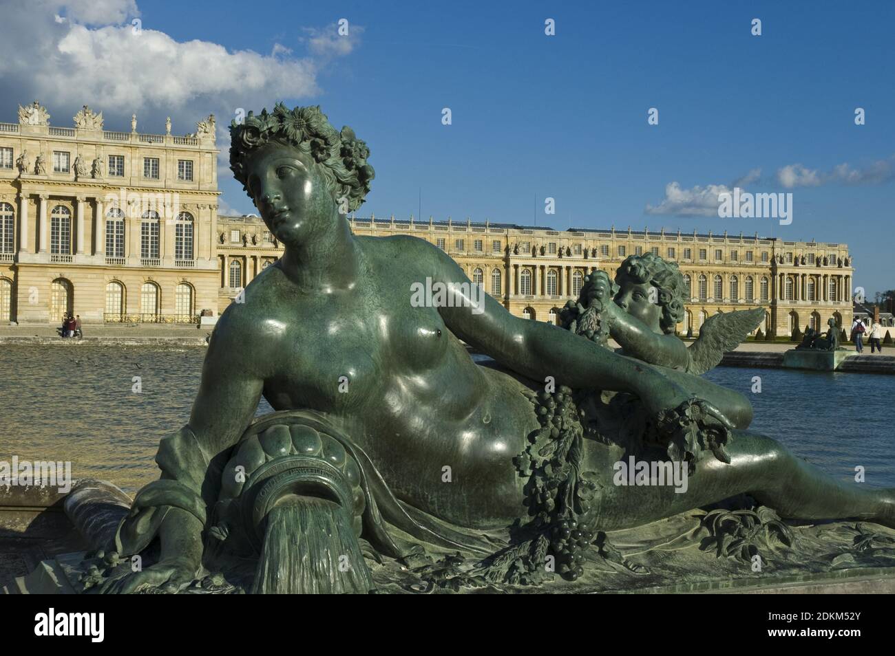 A bronze statue at the Palace of Versailles, a royal palace in