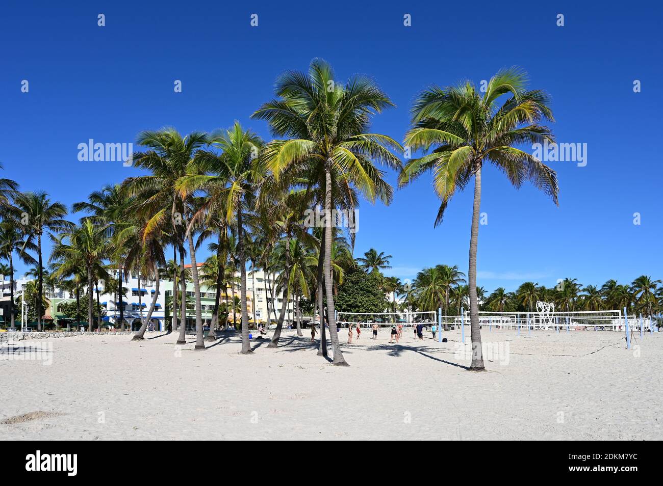 Miami Beach, Florida - December 13, 2020 - Remodeled Muscle Beach fitness park in Lummus Park on sunny winter morning. Stock Photo