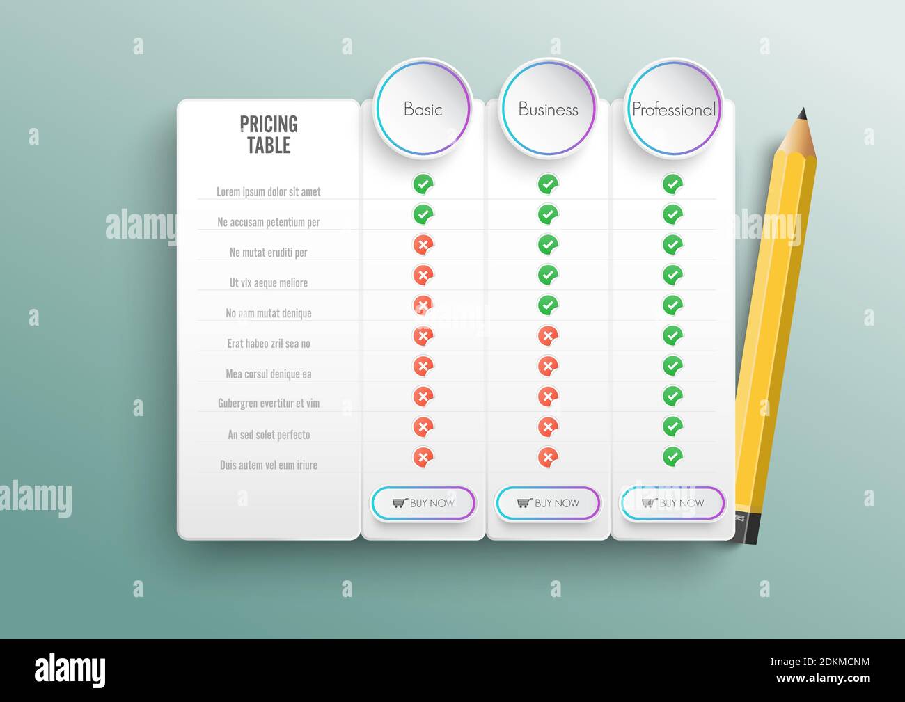 Comparison pricing list. Comparing price or product plan chart compare products business purchase discount hosting image grid. Services cost table. Stock Vector