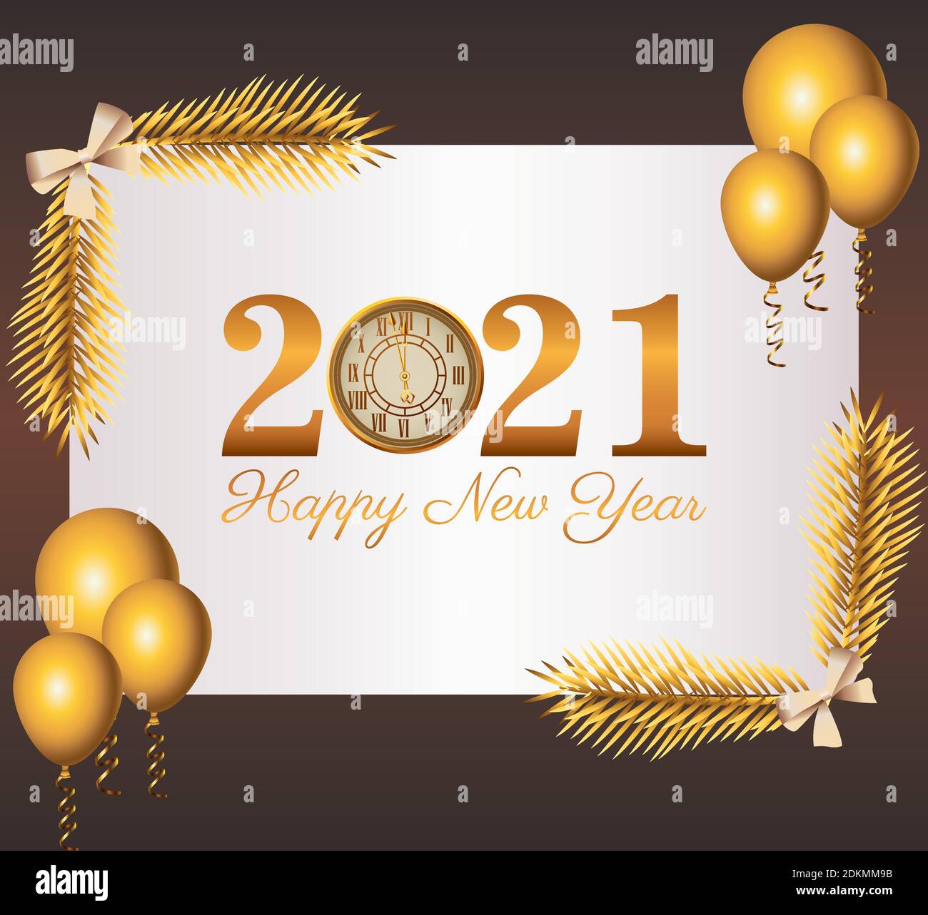 happy new year lettering card with 2021 number and balloons helium ...