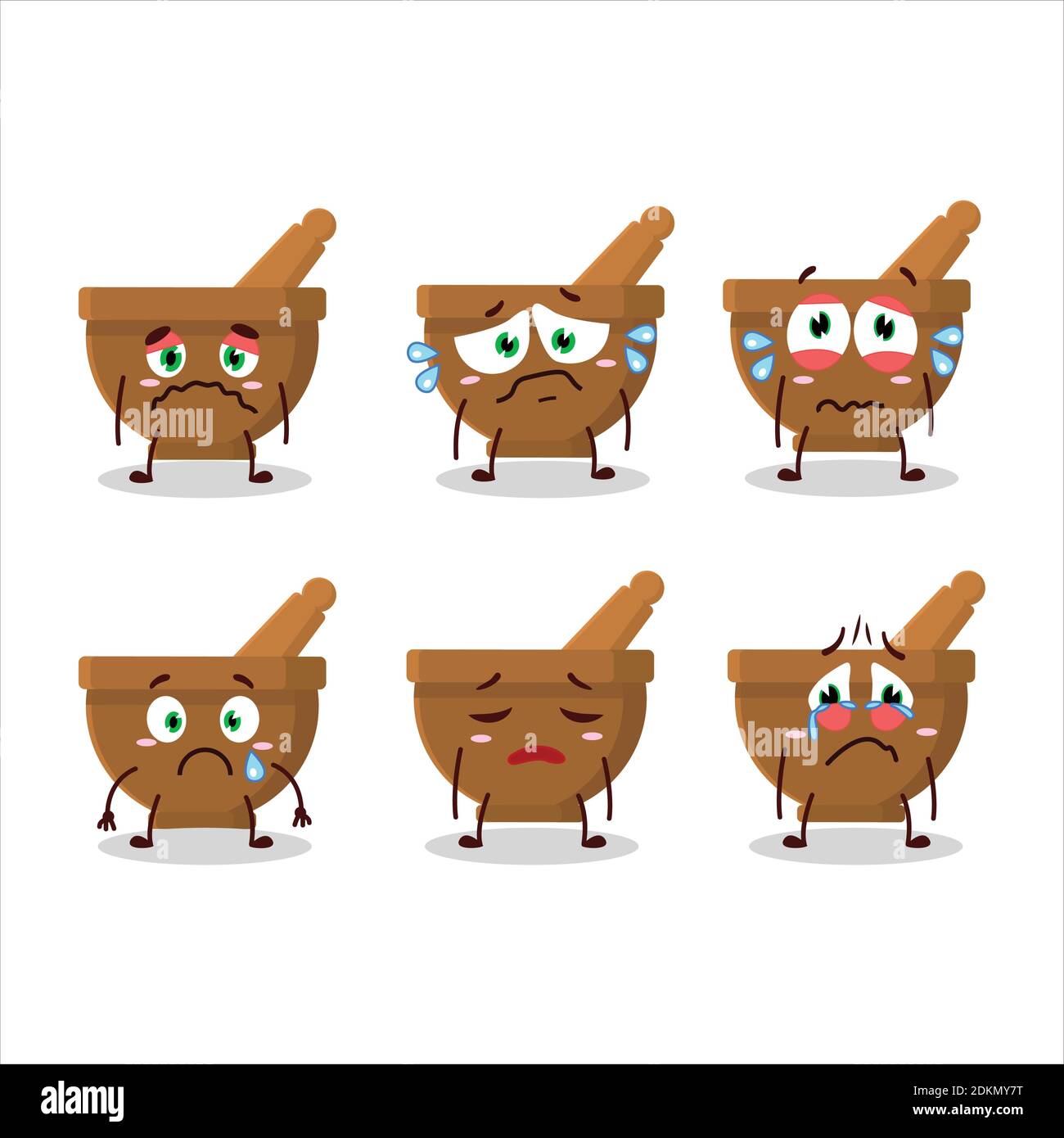 Mortar and pestle cartoon character with sad expression. Vector illustration Stock Vector Image