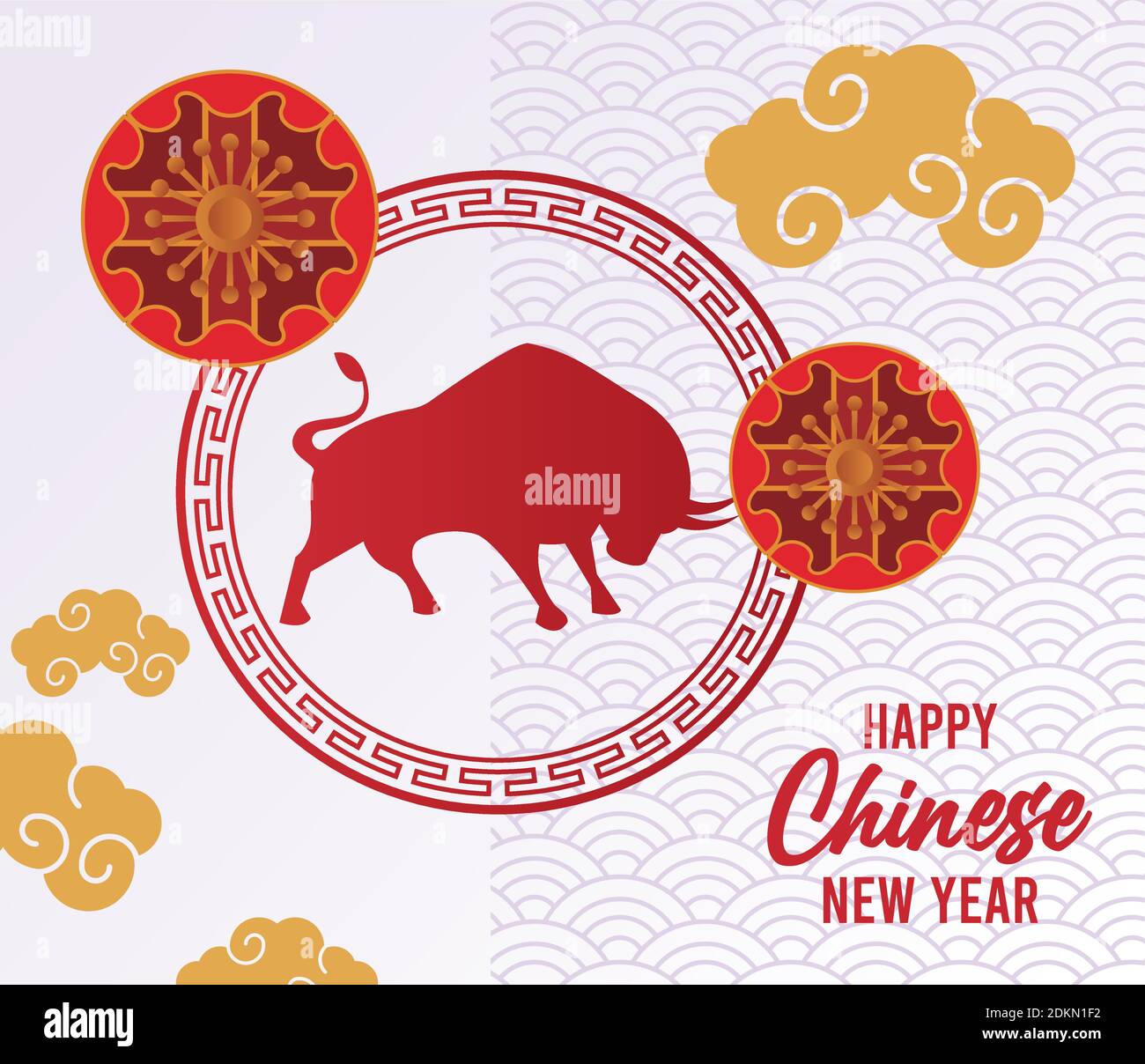 happy chinese new year lettering card with ox silhouette and golden ...