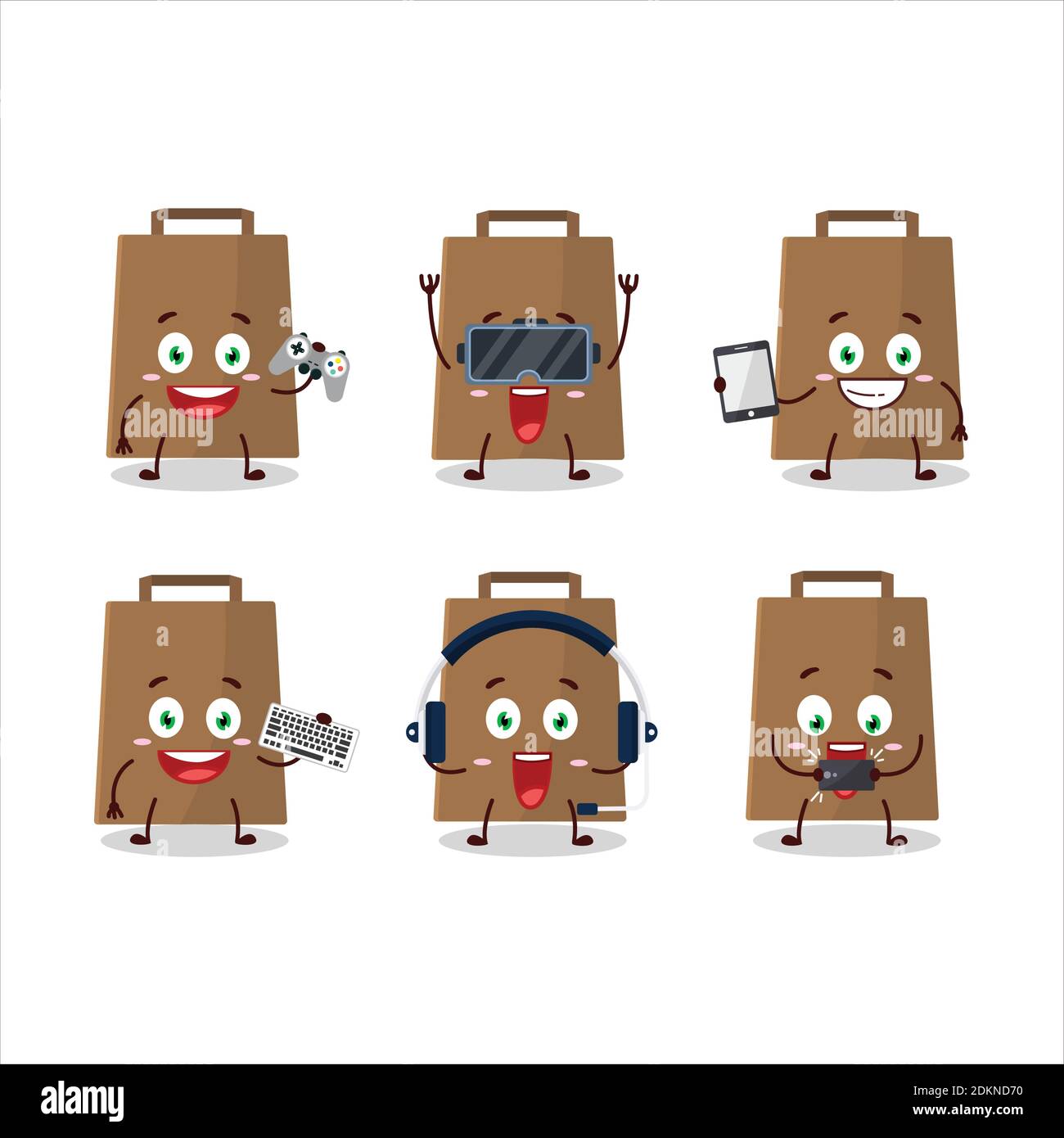 Papper bag cartoon character are playing games with various cute emoticons. Vector illustration Stock Vector