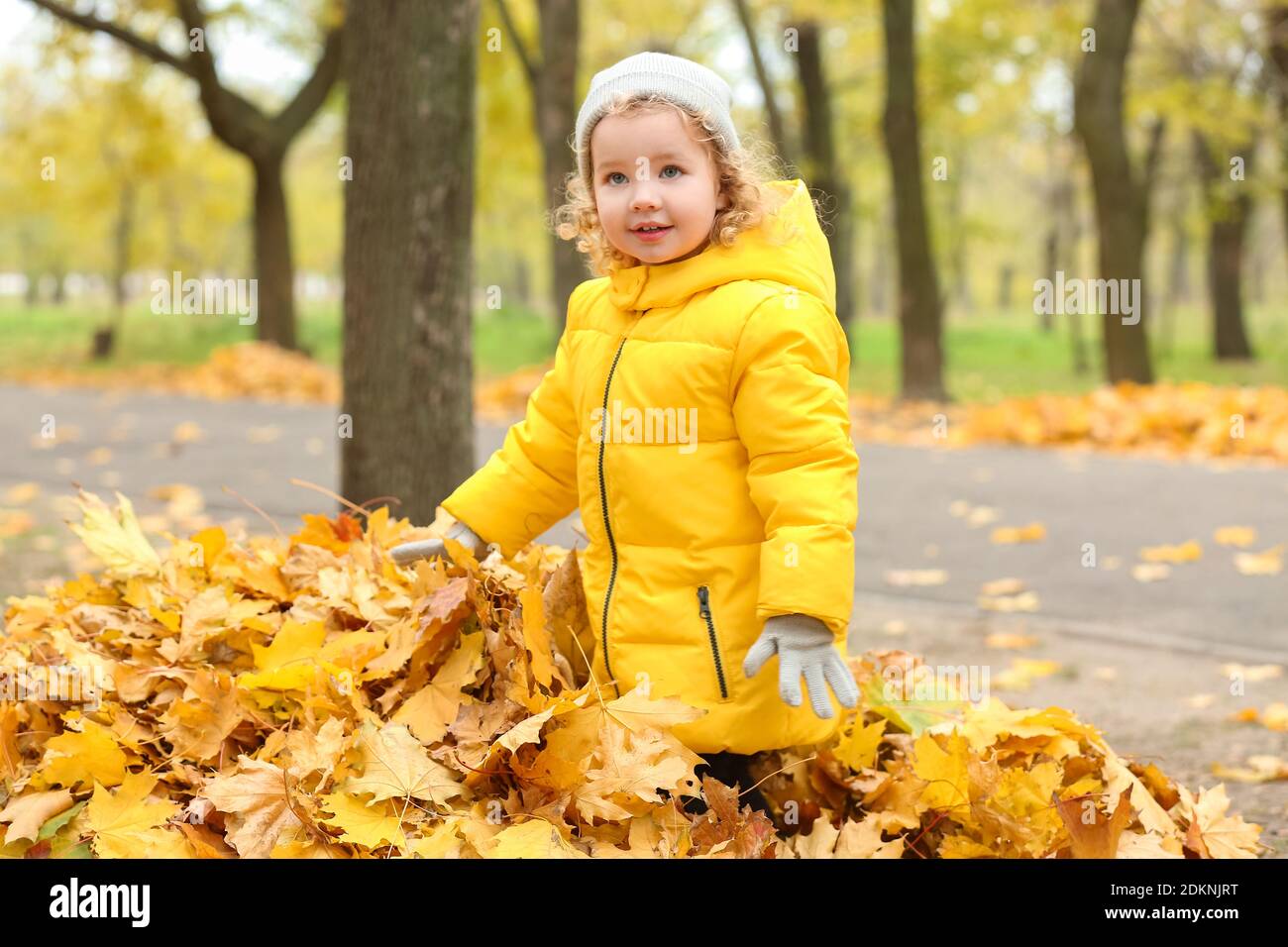 Cute little girl in autumn park Stock Photo - Alamy