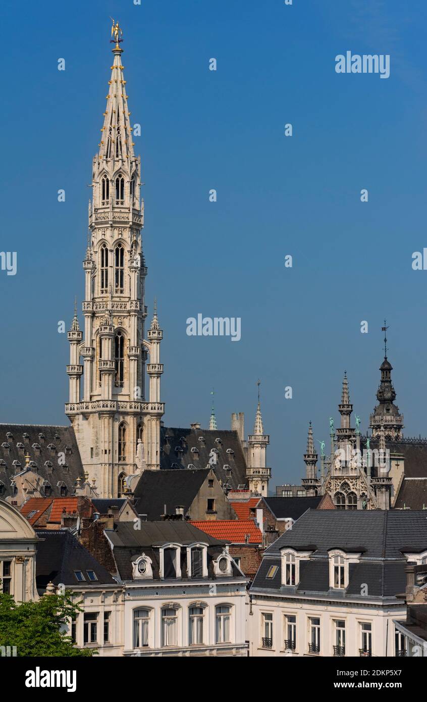 City view to Agora Square rooftops and Hôtel de Ville spire Brussels Belgium Stock Photo