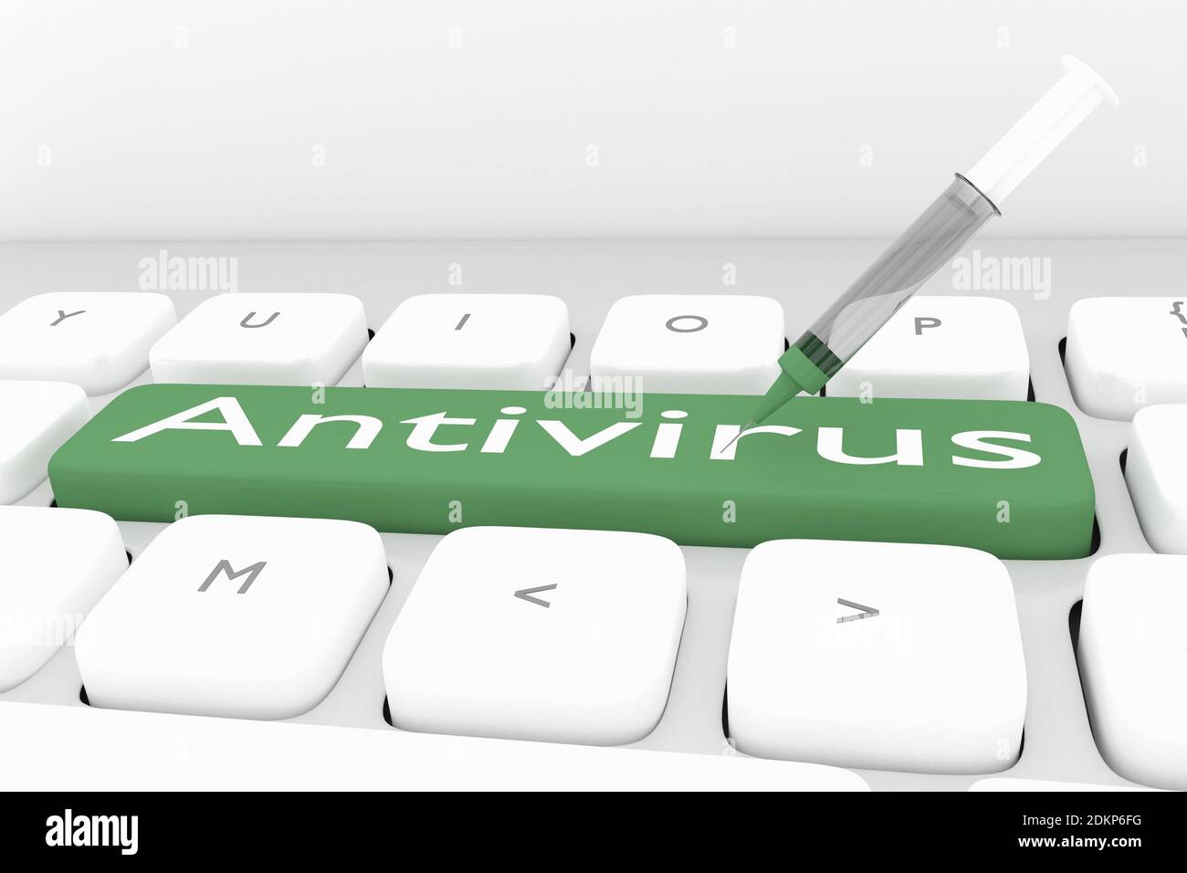 3D illustration of computer keyboard with the script Antivirus on a ...