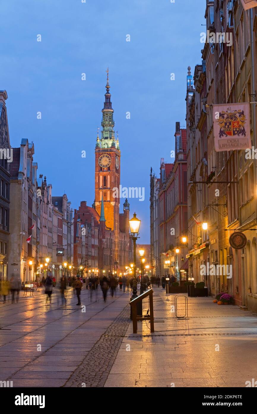 Dlugi Targ Long Market street and Town Hall tower. Gdańsk Poland Stock Photo