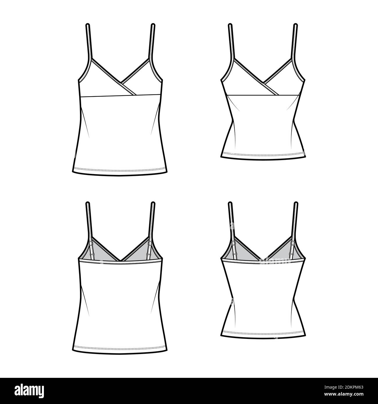 Set of Camisoles surplice tank top technical fashion illustration with ...