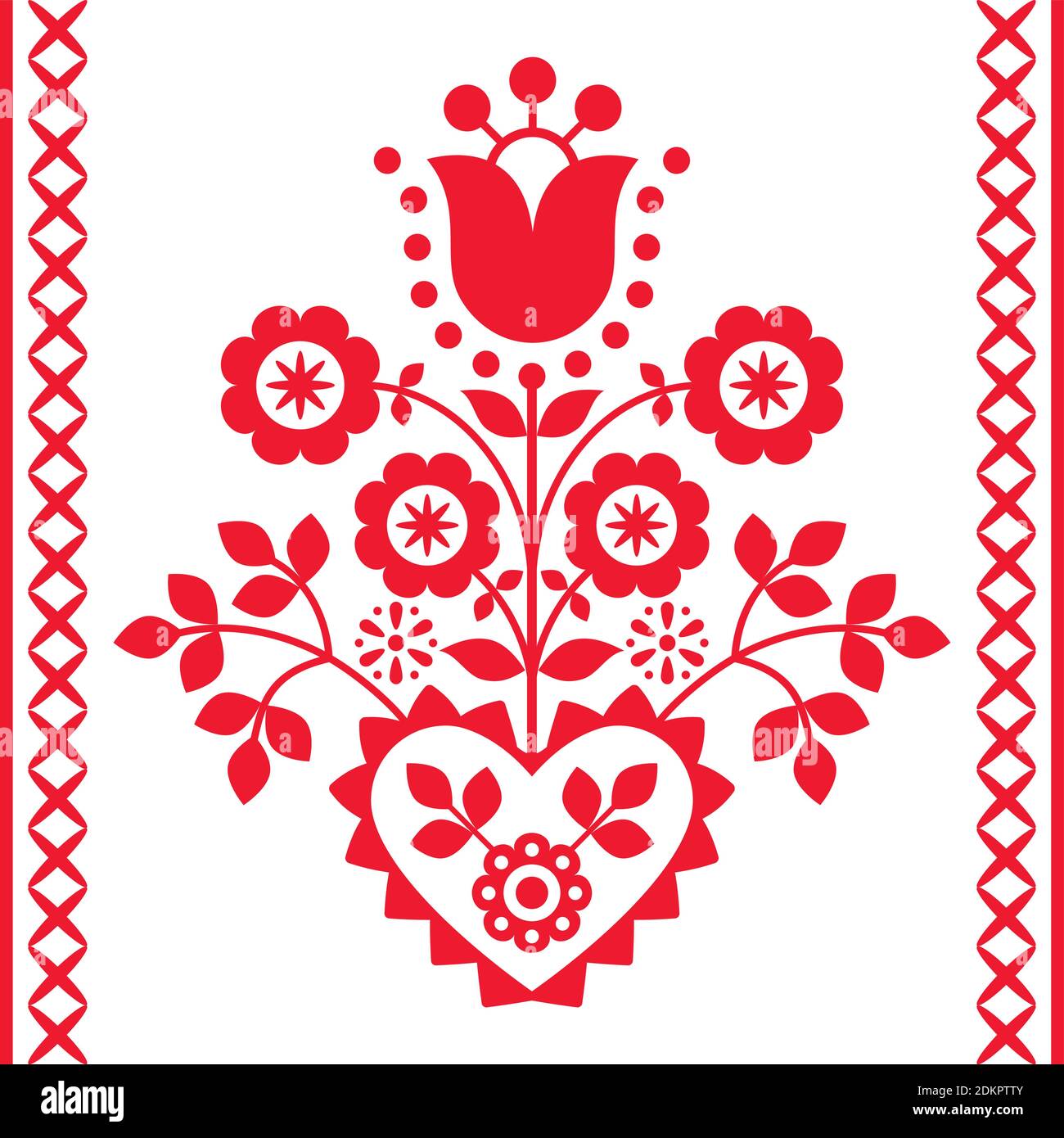 Polish Floral folk art vector design from Nowy Sacz in Poland inspired by traditional highlanders embroidery Lachy Sadeckie Stock Vector