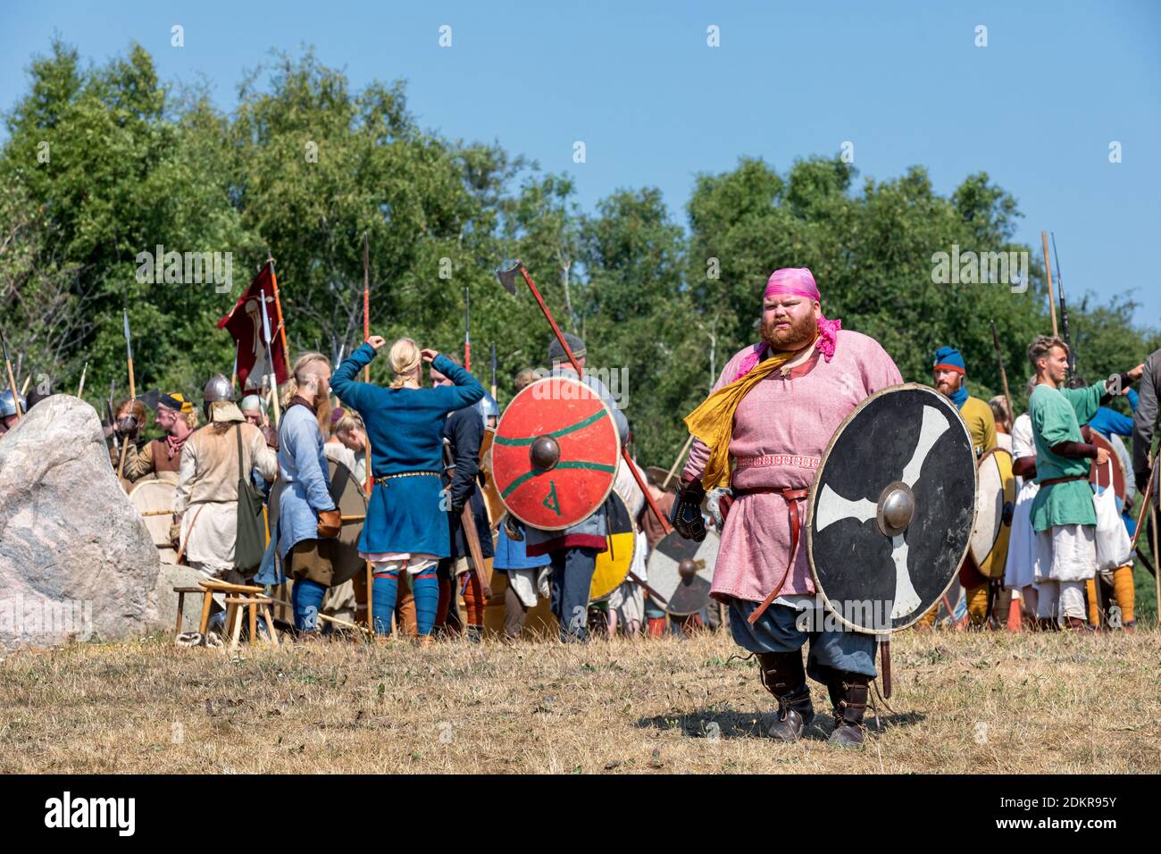 Battle reenactment at the worlds biggest Viking moot, Moesgaard Viking