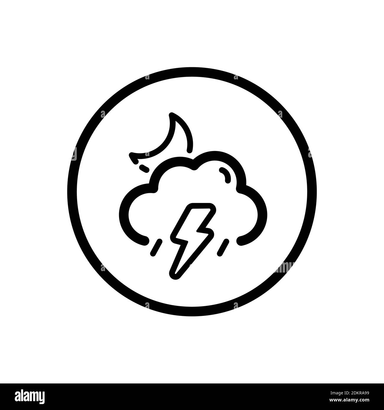 Storm, cloud and moon. Weather outline icon in a circle. Isolated ...