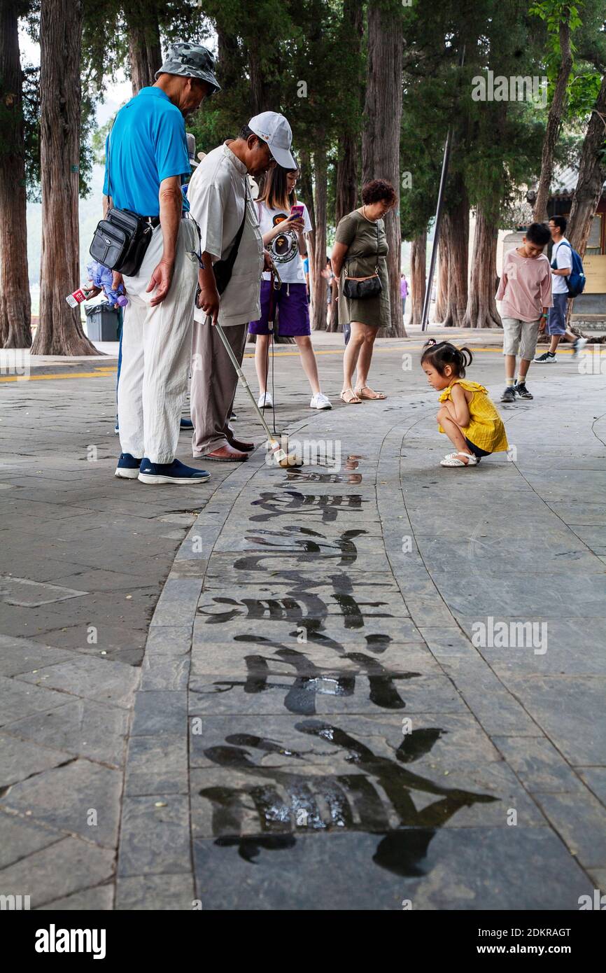 Water calligraphers caligraphy Chinese man writing with water painting ...