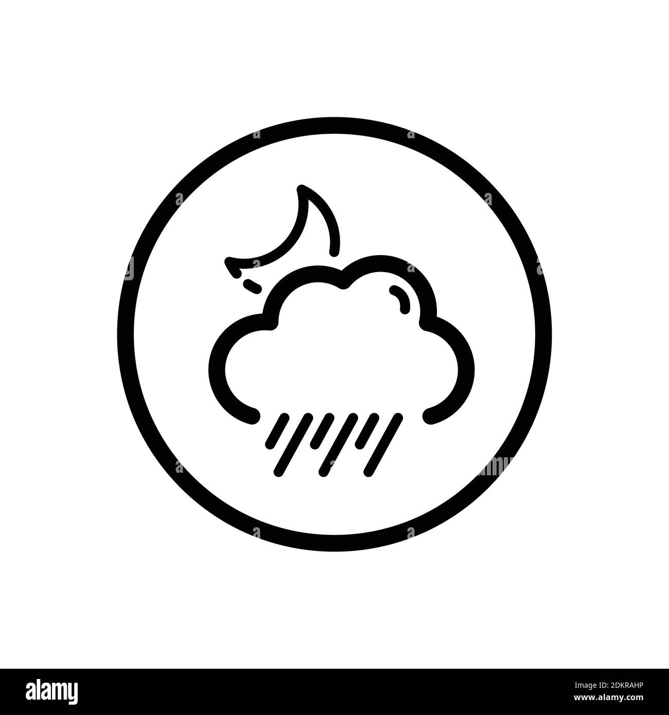 Rain, cloud and moon. Weather outline icon in a circle. Isolated vector ...