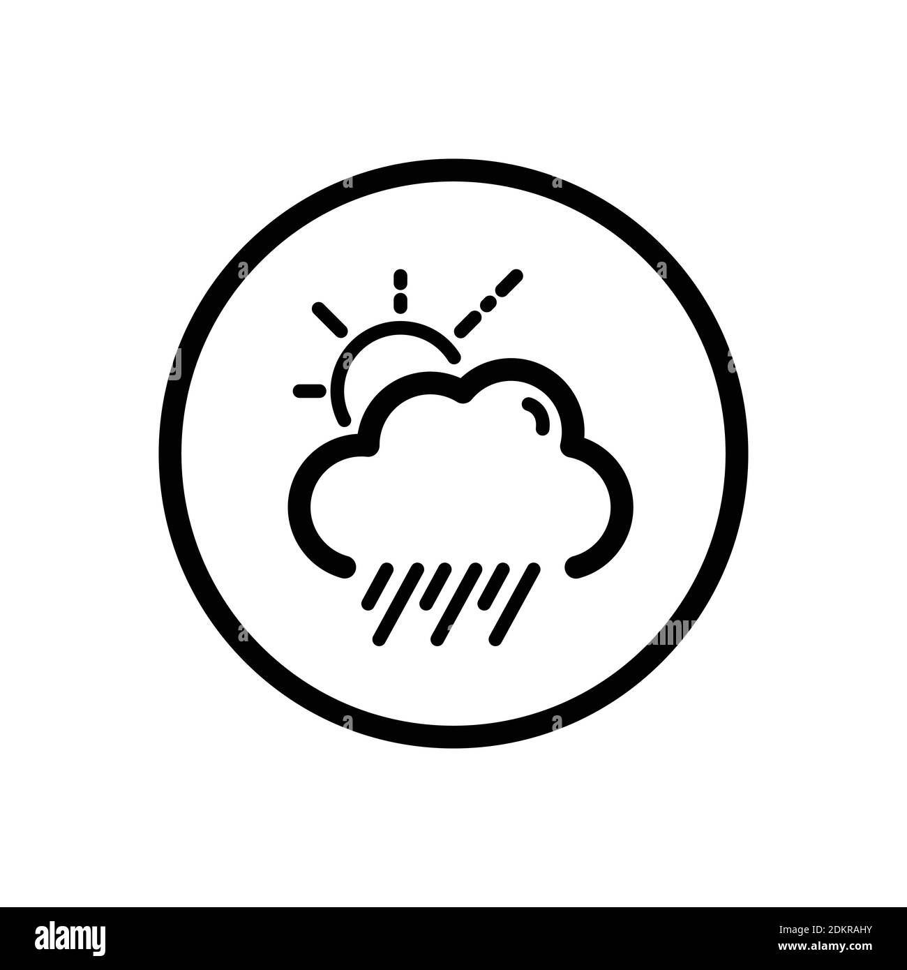 Rain, cloud and sun. Weather outline icon in a circle. Isolated vector ...
