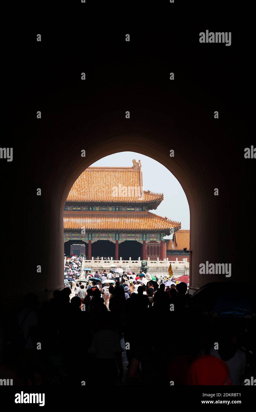 Tourist crowds entering the Forbidden City in Beijing Stock Photo