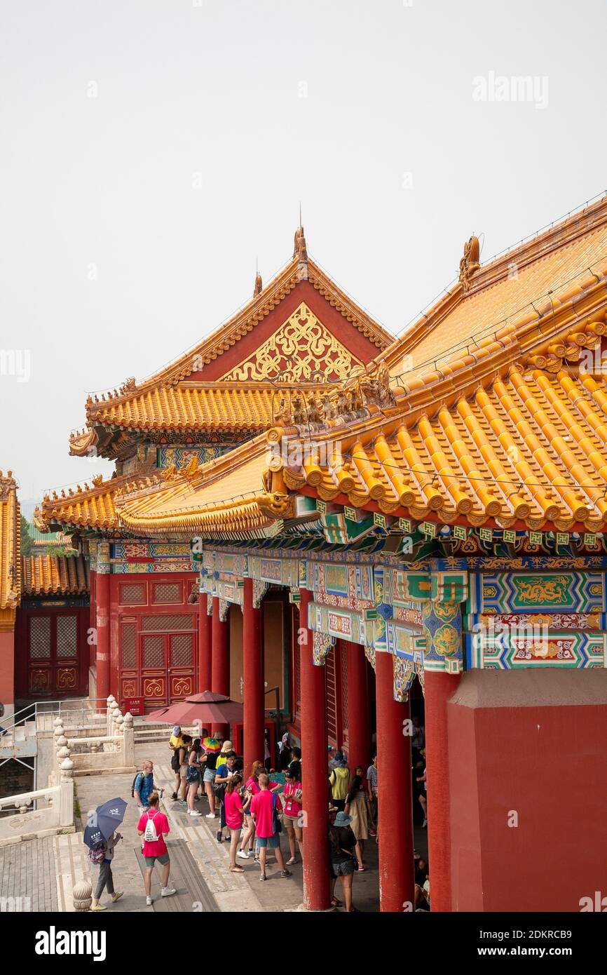 Gold coloured roofs within Imperial Forbidden City Beijing Stock Photo