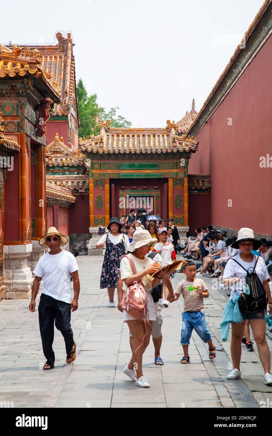 Tourists walking within  Imperial Forbidden City Beijing Stock Photo