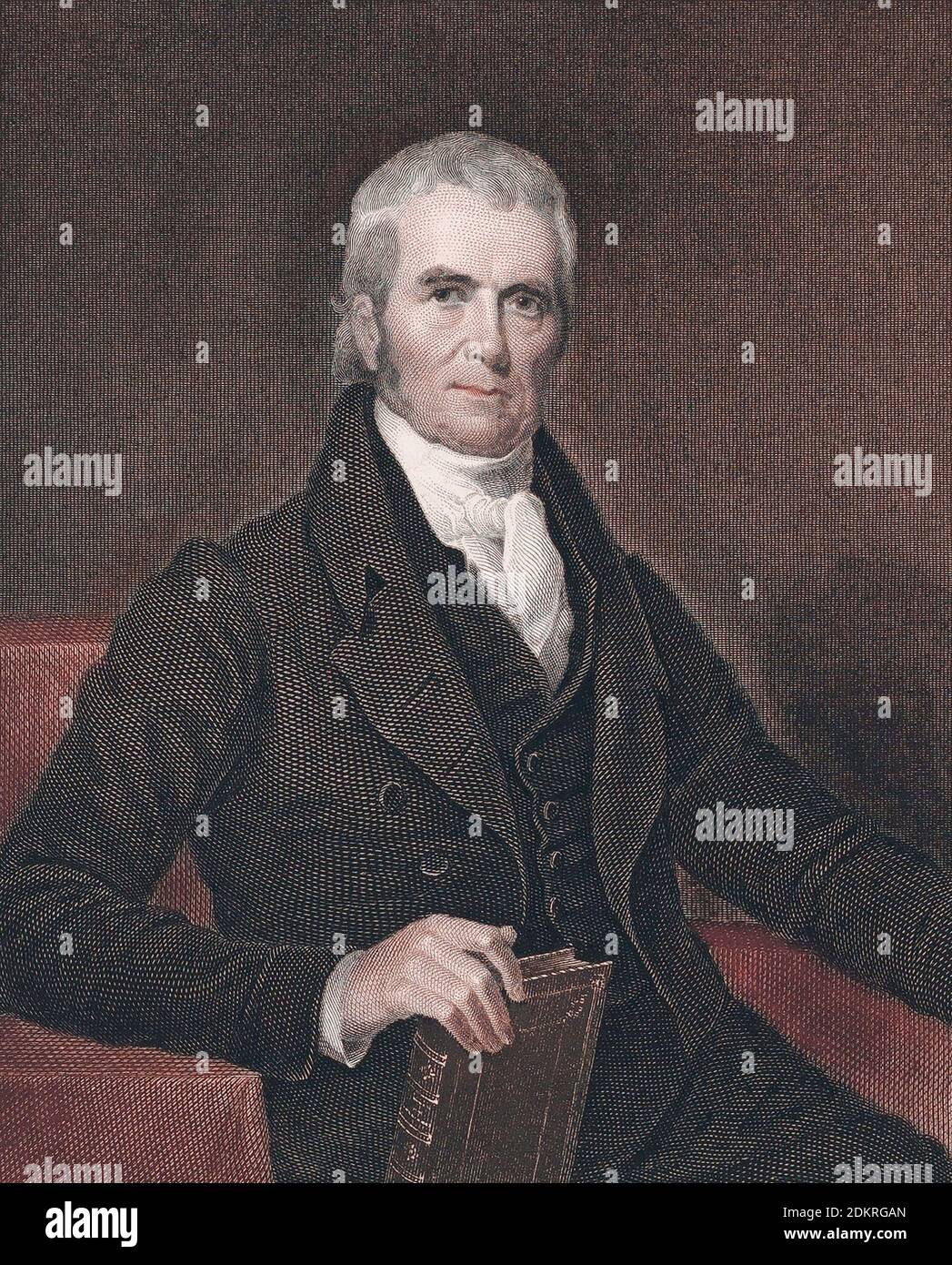 John Marshall, 1755 - 1835.  American politician and lawyer.  Fourth Chief Justice of the United States.  After an engraving by Asher Brown Durand from a work by Henry Inman. Stock Photo