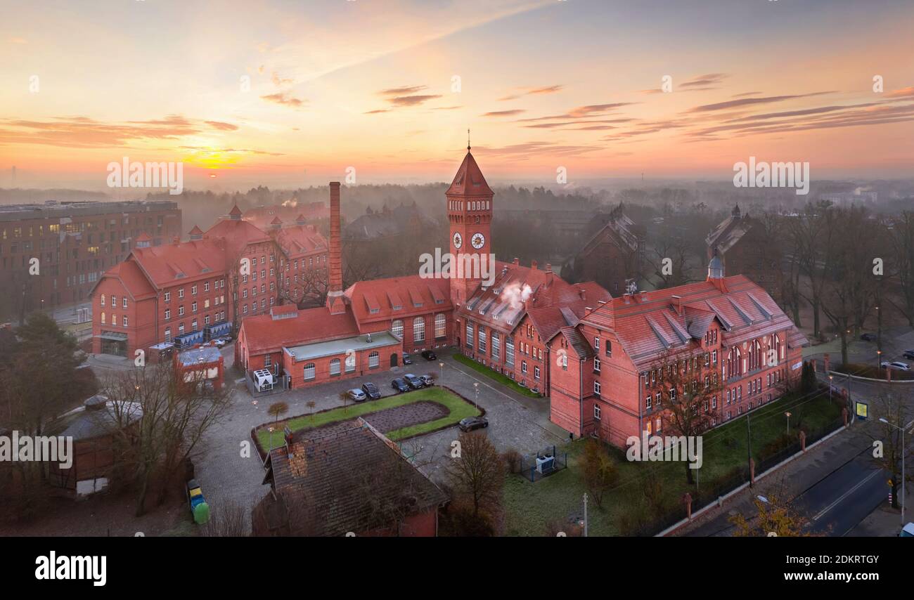 Wroclaw, Poland. Aerial view of Kampus Pracze - complex of  neogothic red brick buildings built in 1899-1913 Stock Photo