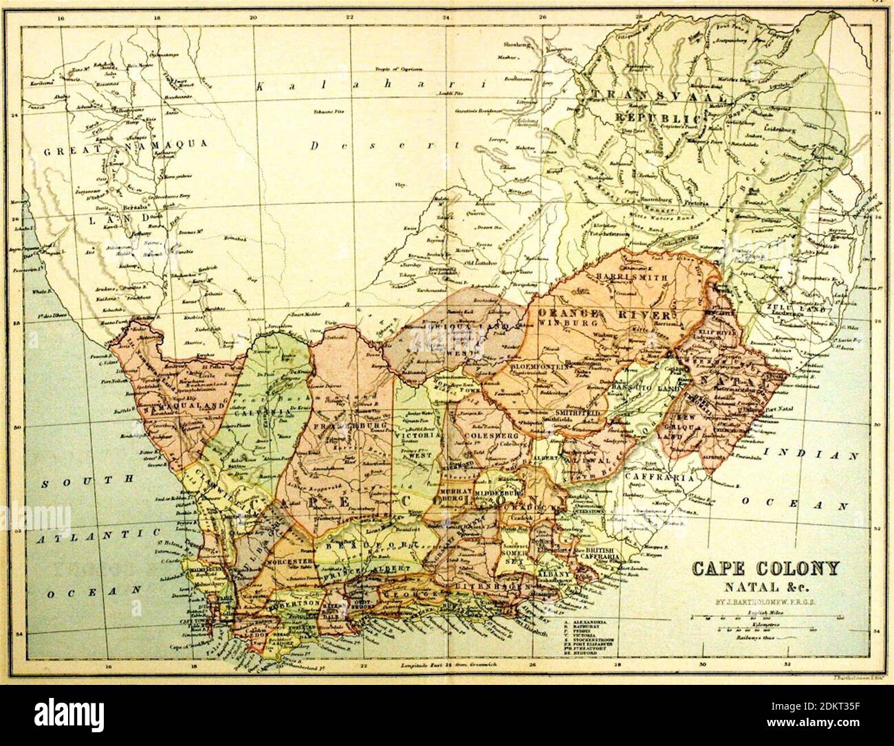 Map of southern Africa on the eve of the final frontier war (1876) Stock Photo