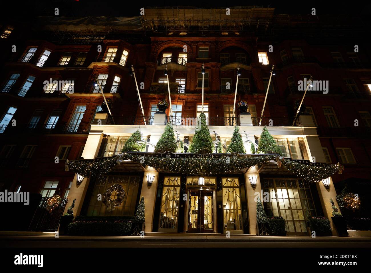 London, UK. - 26 Nov 2020: Front of the Claridges luxury hotel in Mayfair, decorated for the 2020 Christmas period. Stock Photo