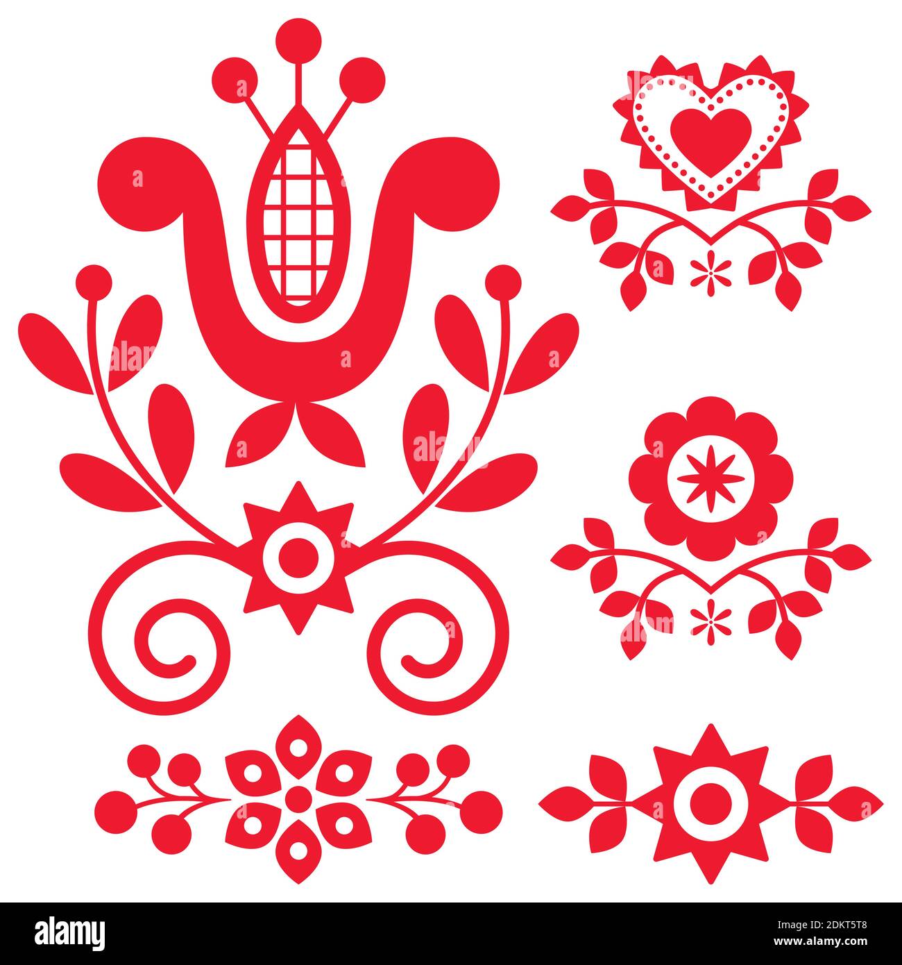 Floral folk art vector design elements inspired by traditional highlanders embroidery Lachy Sadeckie from Nowy Sacz in Poland Stock Vector