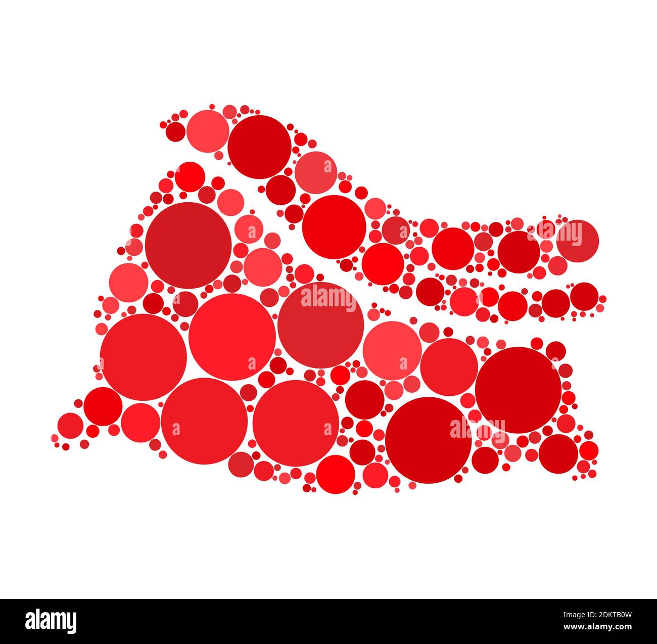 Abstract santa bag. Red santa claus sack decoration element made with dots. Modern design isolated on white background.Vector symbolic icon for xmas c Stock Vector