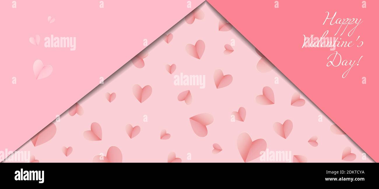 Valentines day banner. Background with paper cut effect and gradients hearts. Copy space for your text. Gift card, advertising, poster conceptual Stock Vector