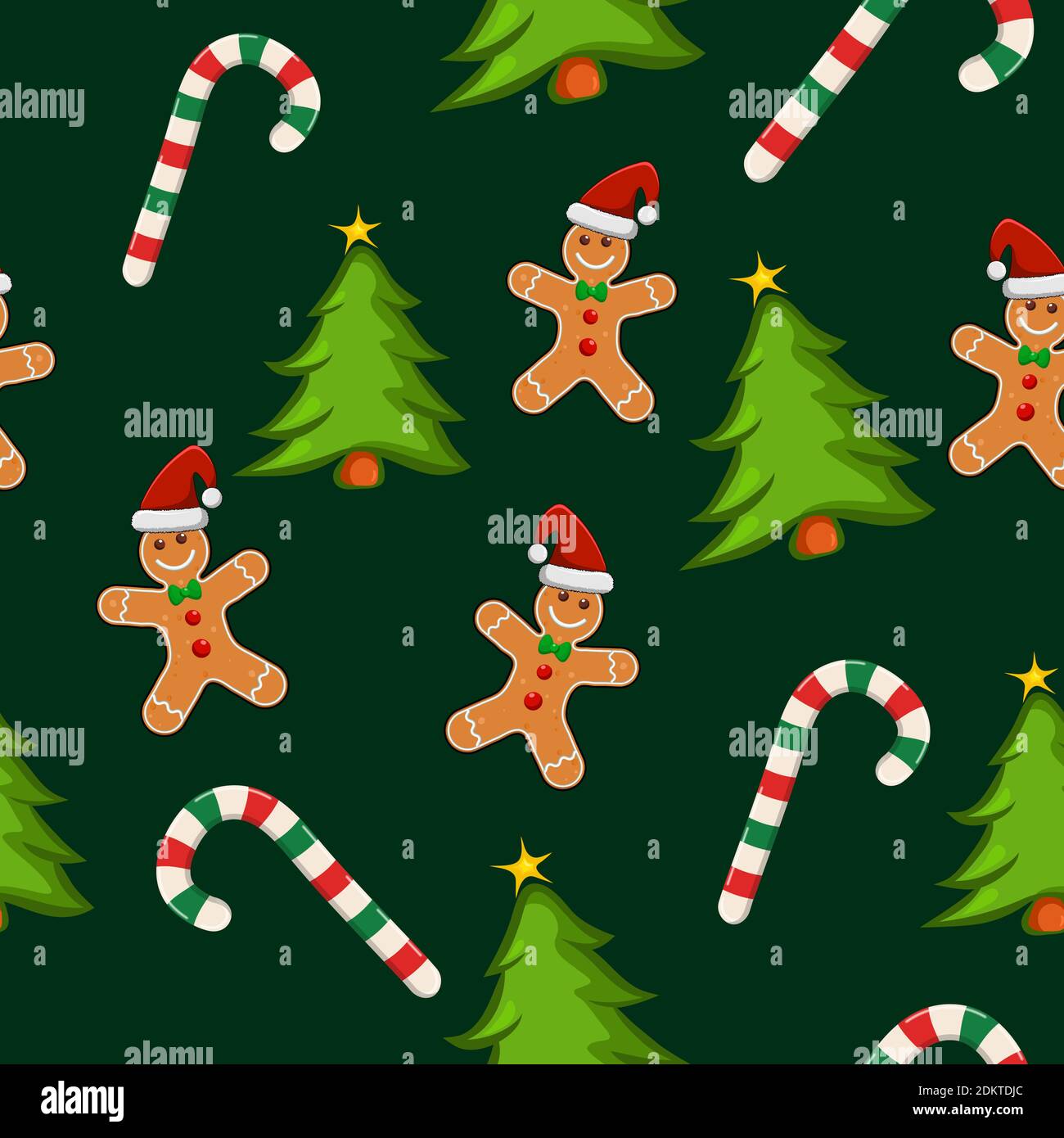 Gingerbread man seamless pattern tile. Christmas cookies cartoon on wrapping paper. Cute smiling character design element. Repeated vector background Stock Vector