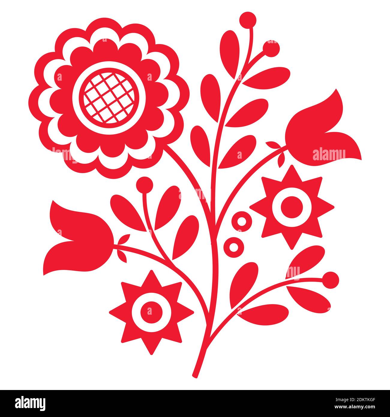 Slavic embroidery folk art vector design - Lachy Sadeckie red pattern inspired by Polish old floral decorations Stock Vector