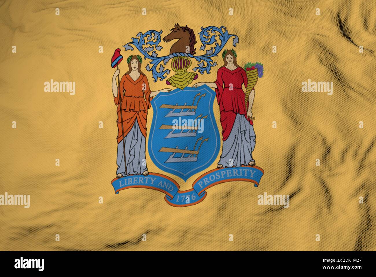 Full frame close-up on a waving flag of New Jersey (USA) in 3D rendering. Stock Photo