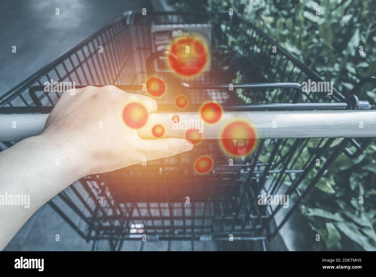 Asian Hand Holding Shopping Cart Handle, Risk To Contaminated With