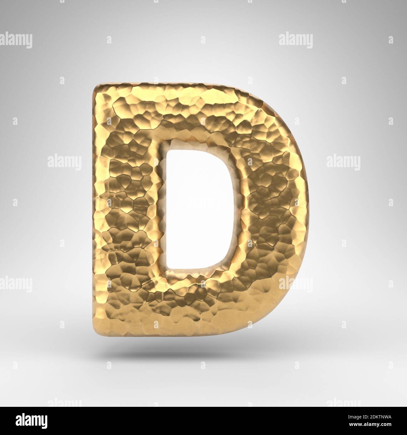 Letter D uppercase on white background. Hammered brass 3D rendered font ...