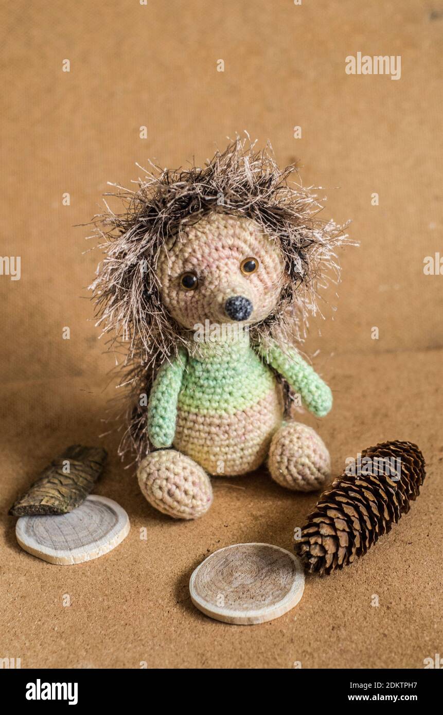 Handmade Crochet Hedgehog Toy in Orange Jumpsuit