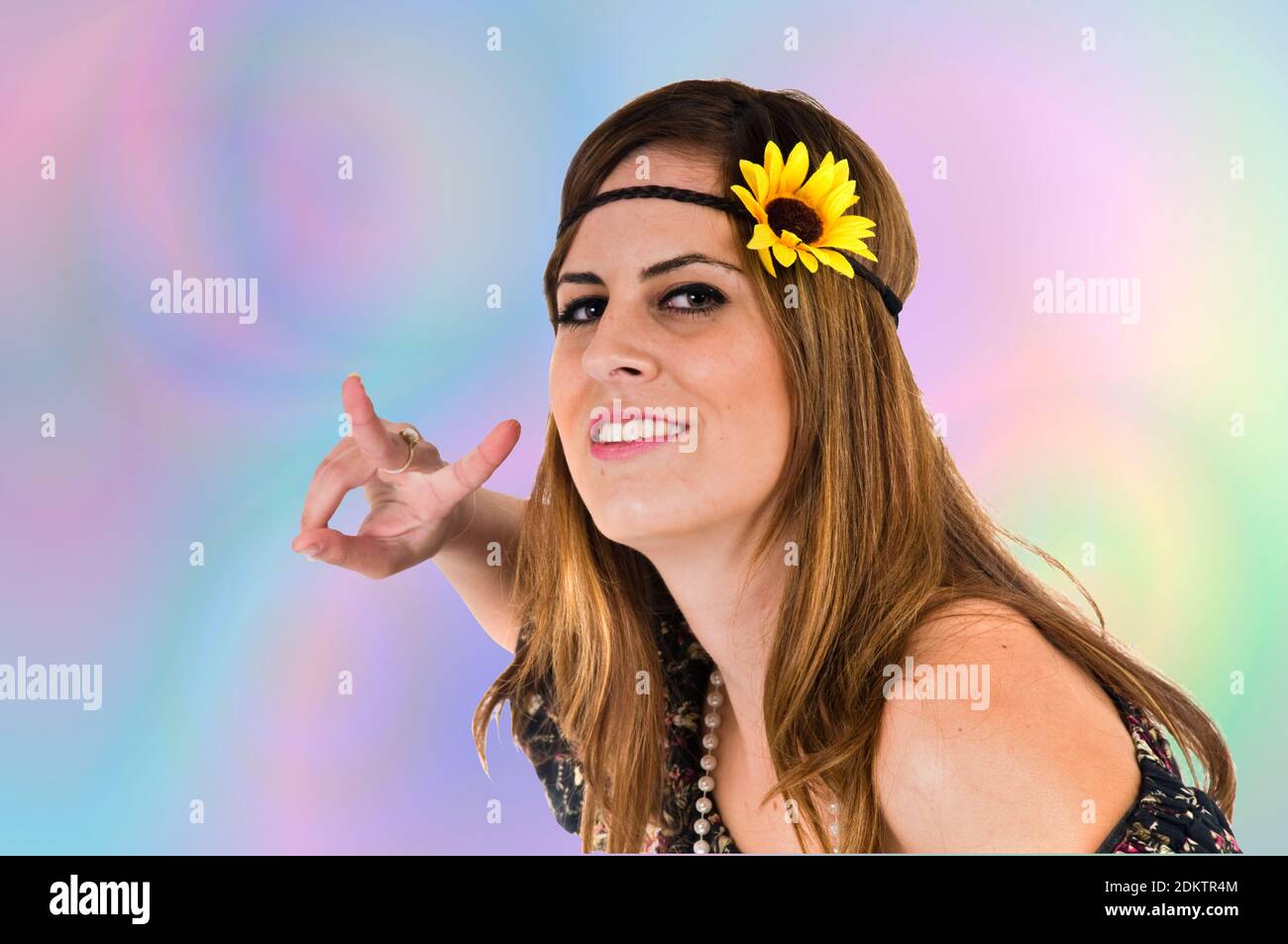 Teen Hippie flower child on psychedelic background Stock Photo Alamy