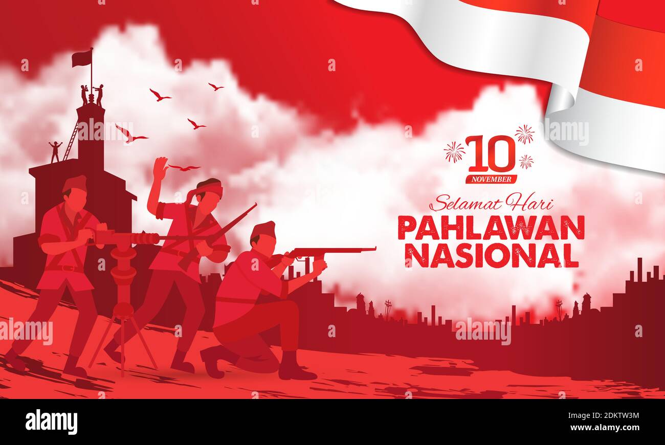 Selamat hari pahlawan nasional. Translation, Happy Indonesian National Heroes day Stock Vector