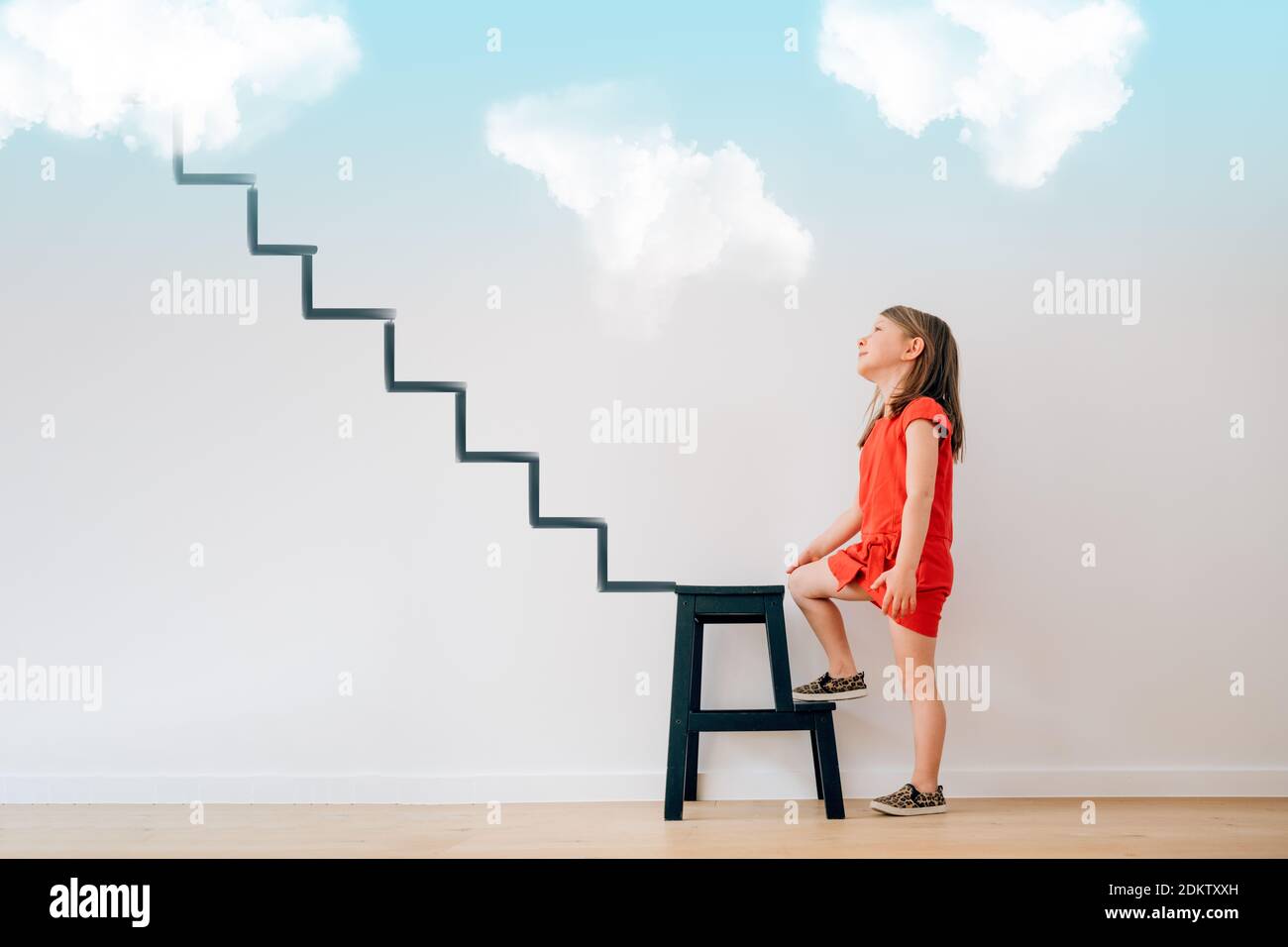 Little Girl Climbing The Stairs To Sky Future Dreams Targets Planning