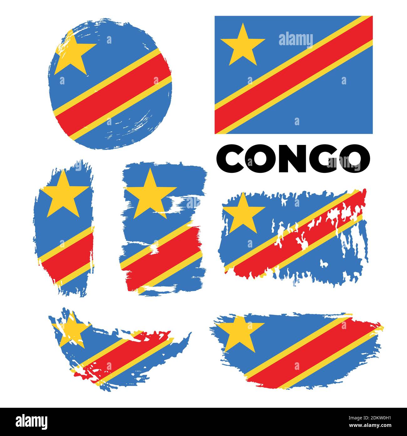 Grunge brush stroke with Democratic Republic of Congo national flag. Stock Vector