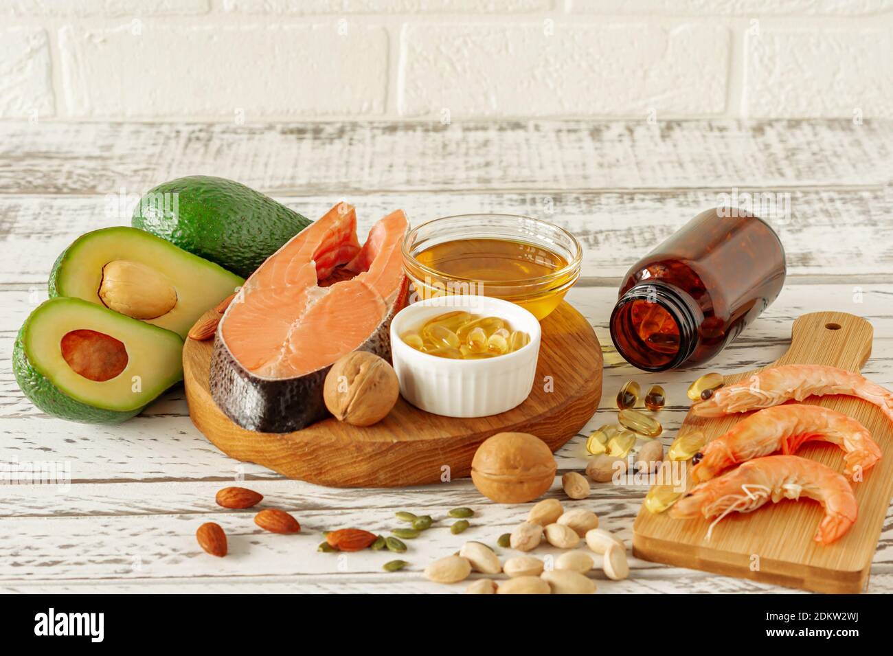 Animal and vegetable sources of omega3 acids. Balanced diet concept