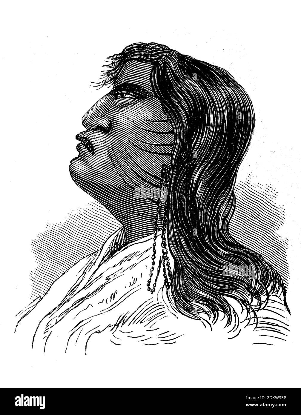 Indian, here a man from the Anti tribe, America, illustration from 1880  /  Indianer, hier ein Mann aus dem Stamm der Anti, Amerika, Illustration aus 1880, Historisch, historical, digital improved reproduction of an original from the 19th century / digitale Reproduktion einer Originalvorlage aus dem 19. Jahrhundert Stock Photo